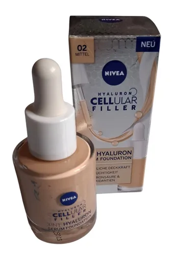 NIVEA 3in1 Hyaluron Serum Foundation mittel (30 ml), Anti-Age Make-up für eine jünger aussehende Haut, feuchtigkeitsspendend und verleiht einen natürlich-ebenmäßigen Teint