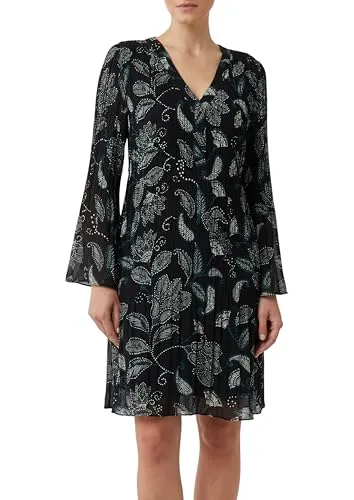 Comma Kleid mit V-Ausschnitt - Elegantes Kleid mit fließender Passform und langem Arm. Ideal für besondere Anlässe oder den Alltag. Verleihen Sie Ihrem Outfit mit dem stilvollen All-over-Print den letzten Schliff.