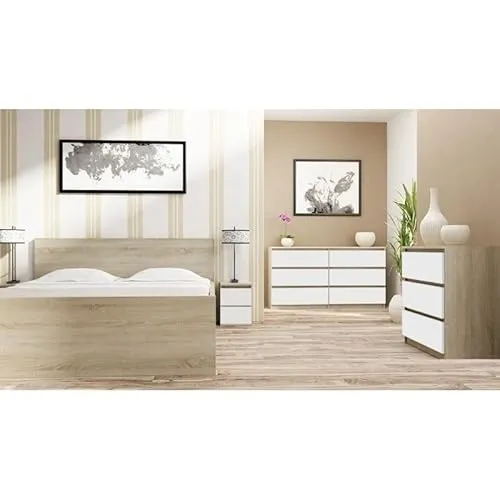 Home Collective Nachttisch Nachtschrank mit 2 Schubladen Beistelltisch klein schmal 30x30x40 cm Holwerkstoff Sonoma Weiß