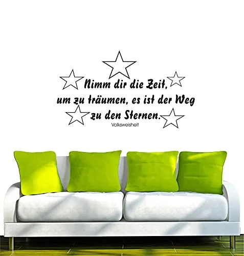 Indigos UG - Wandtattoo Wohnzimmer - Wandaufkleber Spruch Nimm dir Zeit um zu träumen, es ist der Weg zu den Sternen 80x45, schwarz w033 - Aufkleber Kinderzimmer Schlafzimmer Küche Badezimmer Büro