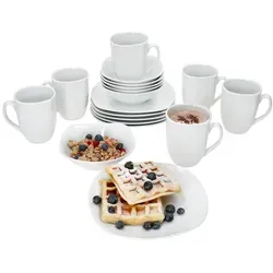 18tlg Frühstücksset Lotta aus Porzellan für 6 Personen - Elegantes 18-teiliges Frühstücksset aus robustem Porzellan, spülmaschinen- und mikrowellengeeignet – ideal für stilvolle Mahlzeiten zu Hause oder in der Gastronomie.