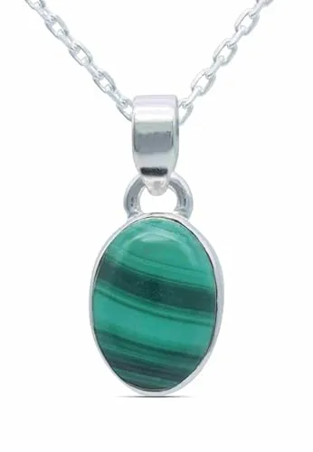 mantraroma echt Silberkette mit Malachit grüner Edelstein Damen Kettenanhänger 925 Sterlingsilber Halskette Geschenk (AK1-081-10-45)
