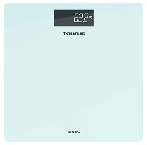 Taurus Inception Digitale Personenwaage, schmal, 28 x 28 cm, gehärtetes Glas, sehr robust, kg/lb, leicht ablesbares Display, max. 180 kg/min 3 kg, rutschfeste Füße, blau