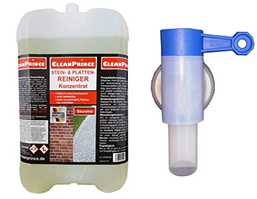 Liter CleanPrince Steinplattenreiniger 5L - Der chlorhaltige Stein- und Plattenreiniger wirkt selbsttätig und lässt verschmutzte Flächen neu erstrahlen. Ideal für Terrassenplatten und Gehwege, äußerst materialschonend und säurefrei.