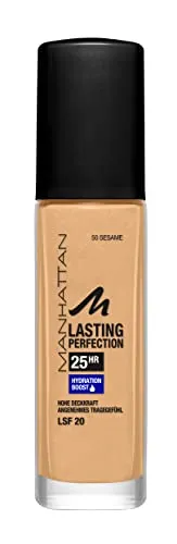 Manhattan Lasting Perfection 25 Stunden Make up, Sesame 50, feuchtigkeitsspendende Foundation, langanhaltend, hohe Deckkraft, für einen makellosen Teint, 30 ml