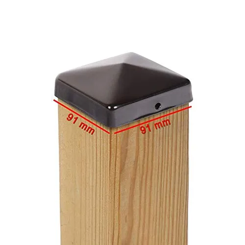 3x PFOSTENKAPPE PYRAMIDE STAHL SCHWARZ PULVERBESCHICHTET 91 x 91 MM