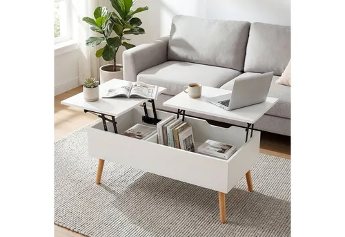 VOWNER Höhenverstellbarer Couchtisch Weiß