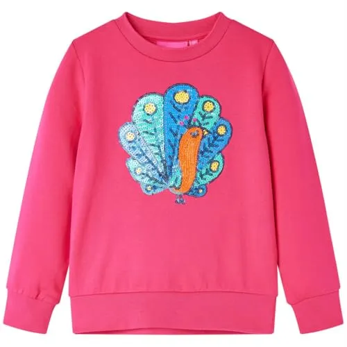 vidaXL Kinder Sweatshirt mit Pfau aus Pailletten Pullover Jungen Pulli Knallrosa 104