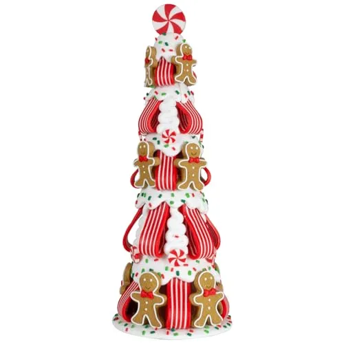 Christmas Paradise Deko Lebkuchenbaum 30cm Weihnachtliche Dekoration Tischdeko braun-weiß-rot