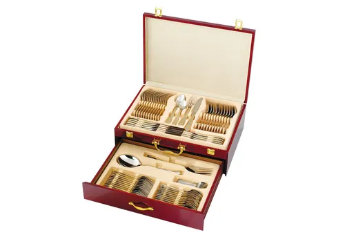 Belle Arti 75-tlg. Besteckset „Flora“ für 12 Personen - Luxuriöses 75-teiliges Besteckset aus hochwertigem Edelstahl mit edlem Holz-Besteckkasten. Ideal für festliche Anlässe und tägliches Dining, verleiht es jedem Tisch ein elegantes Ambiente.