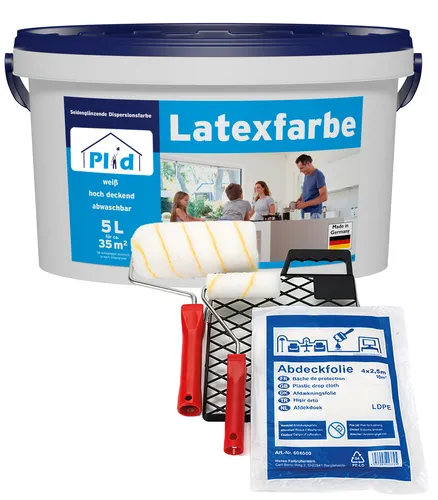 Latexfarbe Anstrichset 5L Weiß – Schnelltrocknend und Hochdeckend - Innen- & Außenfarben, ideal für ca. 30m², schnelltrocknend und spritzarm, perfekt für alle Zimmer mit hoher Deckkraft und geringer Geruchsentwicklung.