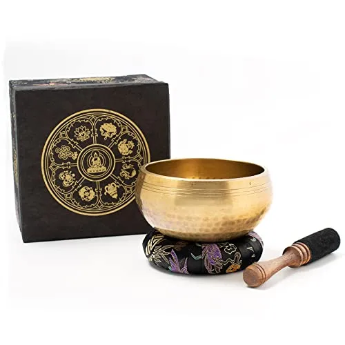 Klangschale aus Nepal in Antik-Optik - Perfekt für Meditation - Klangschalen | Handgefertigt in Nepal, ideal für Meditation mit klarem, fokussierendem Klang. Inklusive Geschenk-Box und Klöppel, Fair Trade garantiert.