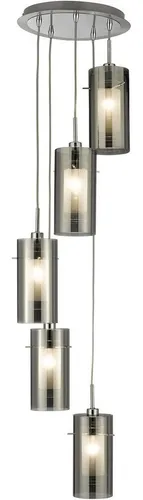 Searchlight Hängeleuchte Duo I 5Lt Pendant - Moderne 5-flammige Hängeleuchte mit wechselbaren Leuchtmitteln, ideal für stilvolle Beleuchtung in Wohnräumen. Robustes Stahlgestell und eleganter Glasschirm sorgen für eine ansprechende Optik.