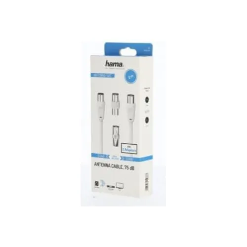 Hama TV-Antennenkabel + 2 Adapter – Koaxialkabel TV, 2 m, M/F, 75 Ohm, doppelt geschirmt 75 dB, Koaxialkabel Satellit, TV-Anschluss an TV-Wandstecker oder Decoder, Weiß