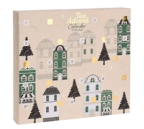 Spetebo Tee Adventskalender 2025 beige - 24 Teebeutel - Verschiedene Teesorten für die Weihnachtszeit - Advent Weihnachten Deko Kalender Probier Set