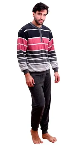 Normann Herren Frottee Pyjama mit Knopfleiste - Warmer Schlafanzug in Grau, Größe 56 - Hochwertiger Herren-Pyjama aus weichem Frottee für kalte Nächte. Mit Knopfleiste für einfaches An- und Ausziehen. Ideal als gemütlicher Schlafanzug oder Hausanzug.