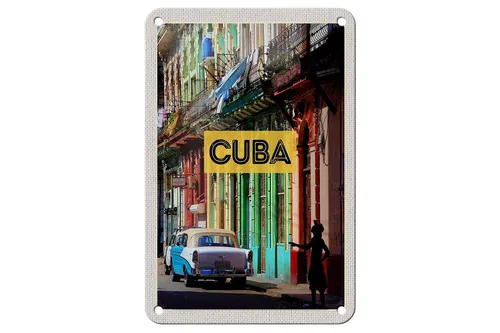 Blechschild Reise 12x18 cm Cuba Karibik Oldtimer Haus Gasse Schild