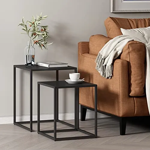 [en.casa] Satztisch Vejen 2er Set – Elegante Beistelltische aus Stahl für Ihr Wohnzimmer - Satztische fürs Wohnzimmer – Robustes 2er Set aus pulverbeschichtetem Stahl, platzsparend und vielseitig einsetzbar für Dekoration oder als Ablage.