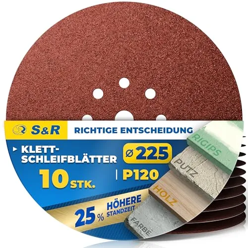 S&R Schleifpapier 225mm, Schleifscheiben 225mm, Schleifgitter 225 mm klett, Trockenbauschleifer Schleifpapier, Schleifpapier 225, schleifteller 225 mm, Schleifpapier Giraffe, Klett, P120, 10 Stück