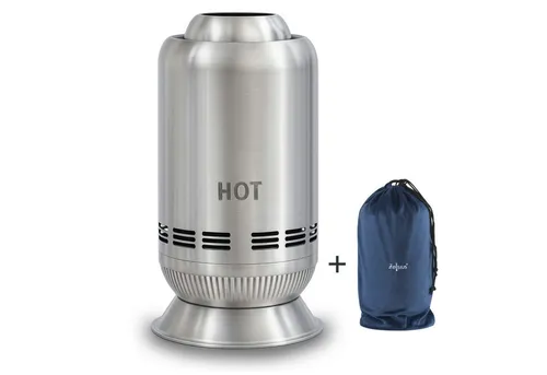 Zelsius Feuerschale Edelstahl Tischkamin rauchfrei, Silber, Pellet Feuersäule mit Tasche, Rauchfreier Betrieb