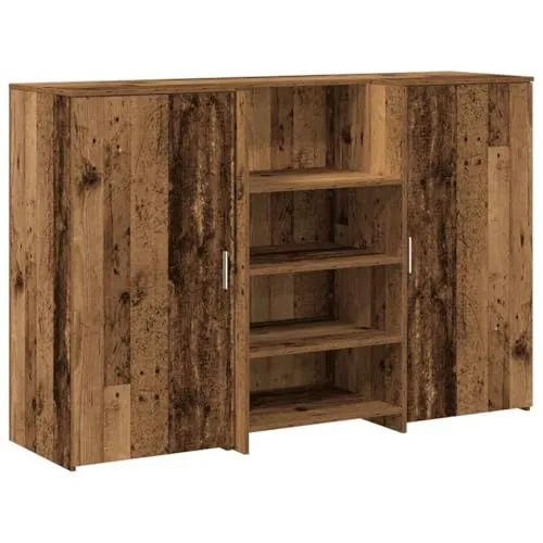 vidaXL Empfangstheke Altholz-Optik 155x50x103,5 cm - TV-Halterungen - Robuste Empfangstheke aus Holzwerkstoff mit viel Stauraum, ideal für Büros, Kliniken und Salons, einfach aufzubauen und langlebig.
