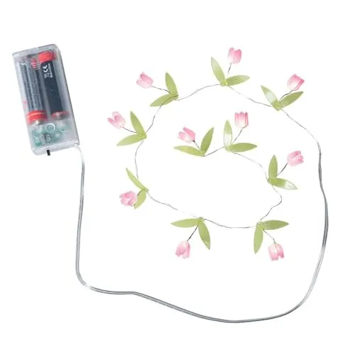 Ideen mit Herz LED-Drahtlichterkette | Blümchen | Blüten-Lichterkette | Frühling | Sommer | 10 LEDs | warmweiß | 75 cm lang | batteriebetrieben | inkl. Timer-Funktion (Rosa)