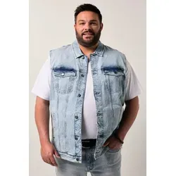 Men Plus Herren Übergrößen Jeansweste L-8XL medium stone - Moderne Jeansweste in Übergrößen bis 8 XL. Praktische Knopfleiste und 4 Taschen bieten Komfort und Funktionalität für jeden Tag.