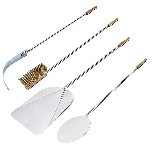 GIEMME Spoleto – Set 4 Pizzaschaufeln aus Edelstahl für 30 cm Pizzen, Stiellänge 115 cm, Profi-Pizza-Set für Ofen und Heimgebrauch