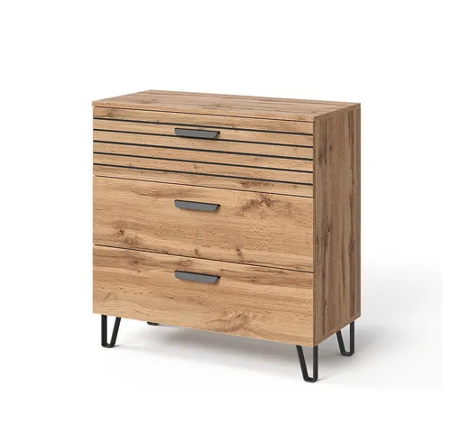 Vicco Kommode Amber, Eiche Wotan 80 x 82 cm - Highboard mit 3 Schubladen, modernes Design und hochwertige Verarbeitung für viel Stauraum und stilvolle Ordnung in Ihrem Zuhause.