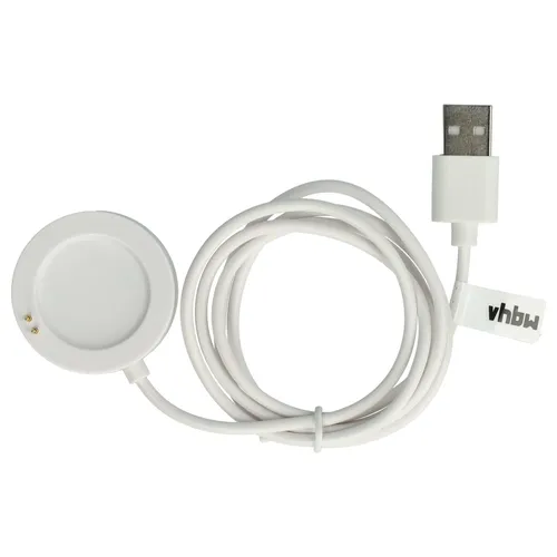 vhbw USB-Ladestation kompatibel mit Xiaomi Watch S2 46mm, 42mm Smartwatch - Ladeschale mit Aufladekabel, 102 cm Weiß