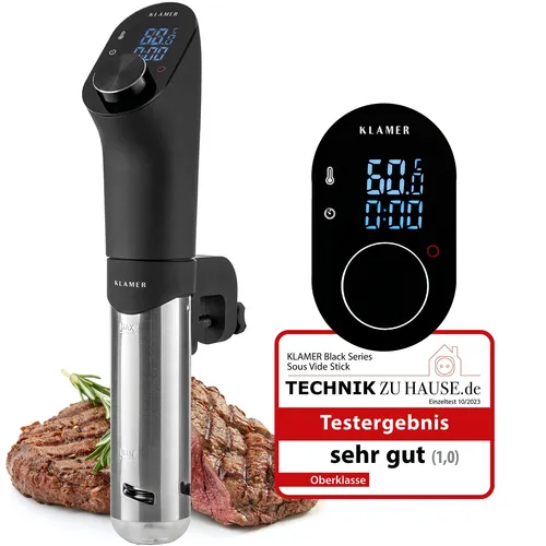 KLAMER Sous-Vide Stick 1200 Watt - Dampfgarer mit IPX7 Wasserschutz, bietet präzises Garen von 20-95°C und gleichmäßige Wärmeverteilung für perfekte Ergebnisse.