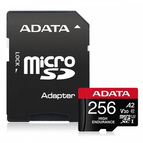 A-Data ADATA High Endurance 256 GB - Hochleistungs-microSDXC Speicherkarte mit A2, V30 und UHS-I U3 für schnelle Datenübertragung und ideale Nutzung in Action-Kameras und Überwachungssystemen.