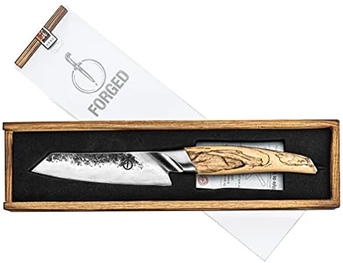 Forged Santokumesser Katai, 14cm, Aus japanischem VG10 Stahl, Von Hand in 5 Schichten geschmiedet, Verpackt in Einer luxuriösen Holzkiste