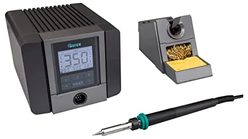 Quick TS2200 Digital Regelbare ESD Lötstation 90 Watt inkl. Lötkolben mit Hochleistungs Industrie-Heizelement und Zubehör SMD Lötstation für Industrie, Labor, Schule und Hobby