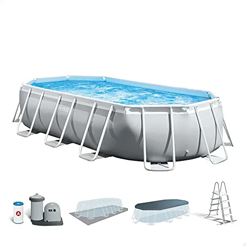 Intex Prism Frame Oval Pool 503x274x122 cm mit Filterpumpe - Swimmingpool Komplettset für bis zu 8 Personen, inklusive leistungsstarker Filterpumpe und Sicherheitsleiter – ideal für entspannende Sommertage im Garten!