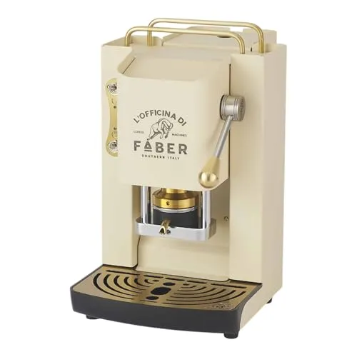 FABER COFFEE MACHINES | Modell Pro Deluxe | Kaffeemaschine für 44 mm ESE-Pads | Messing-Finish | einstellbare Padpresse aus Messing | Standard-Magnetventil
