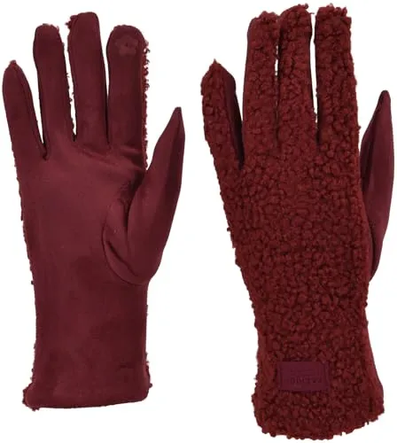 styleBREAKER Damen Touchscreen Handschuhe mit Teddyplüsch | Weiche warme Winter Fingerhandschuhe | Kuscheliger Smartphone Handschuh in vielen Farben, Farbe:Bordeaux-Rot