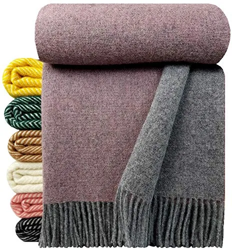 Wolldecke 100% Schurwolle 140x200cm - Hell-Lila-Grau - Wohn- & Kuscheldecken, aus 100% Schurwolle für optimalen Komfort und Wärme, ideal für jede Jahreszeit und perfekt für jedes Zimmer.