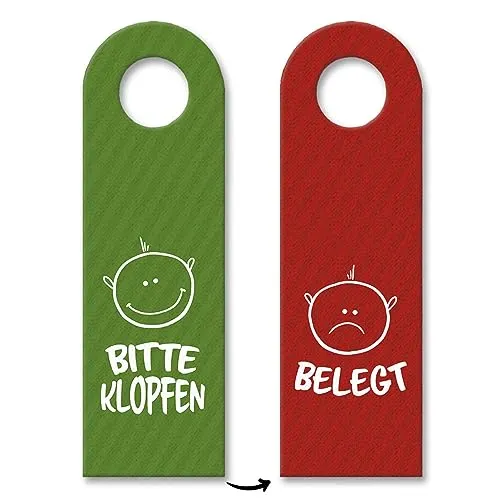 Bitte klopfen oder belegt Türhänger mit Gesichtern in grün-rot Büro Zimmertüre