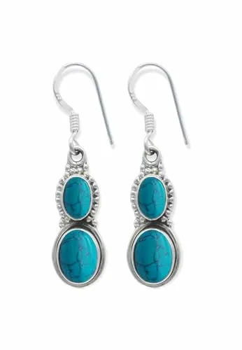 Ohrringe 925 Silber Türkis Edelstein Ohrhänger echt Silber Damen Sterling Silber Hänger Geschenk (MOH-117-15)