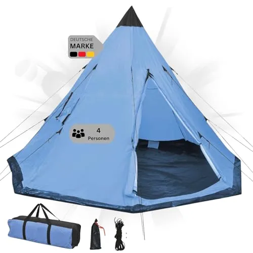 DELUKE® Pyramidenzelt 4 Personen Tipi blau | Wasserabweisend | Camping & Outdoor