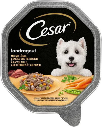 Cesar Nassfutter Landküche mit Geflügel und Gemüse in Sauce 150g