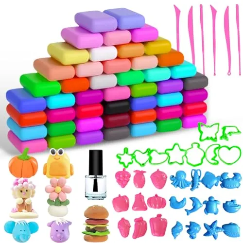 Farbiges Modelliermasse-Set,Ton Lufttrocknend,Kinderknete,Kleine Geschenke für Kinder,Kreatives Modellierset mit Werkzeugen und Zubehör, Geschenk für Jungen und Mädchen im Alter von 3-12 Jahren 48