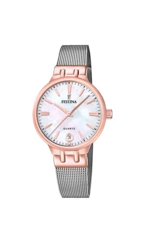 Festina MADEMOISELLE F20715/1 Damenarmbanduhr - Elegante Armbanduhr aus Edelstahl mit Saphirglas, perlmuttfarbenem Ziffernblatt und 5 ATM wasserdicht. Ideal für stilbewusste Damen.