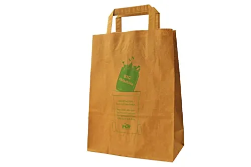 PGV Bioabfalltüten - MIT HENKEL - Papier braun - 22 + 10 x 29 cm - MIT DRUCK (250 Stück)