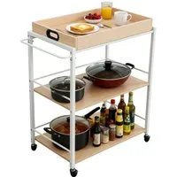 Relaxdays Servierwagen mit abnehmbarem Tablett, skandinavisches Design - Praktischer Küchenwagen mit 3 Etagen und abnehmbarem Tablett. Ideal zum Servieren oder als Ablage. Mobil dank 360°-Rädern, 2 Rollen mit Bremse für sicheren Stand. Maße: 88 x 70 x 40 cm, Traglast bis 30 kg.
