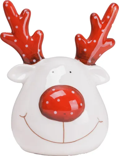 TrendLine Dekofigur Keramik Rentierkopf 11 x 9 cm weiß-rot