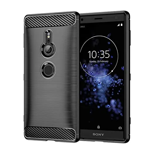 Cruzerlite für Sony Xperia XZ2 hülle, Kohlefaser Textur Design Abdeckung Anti-Scratch Stoßdämpfung Schutzhülle für Sony Xperia XZ2 Case (2018) (Black)