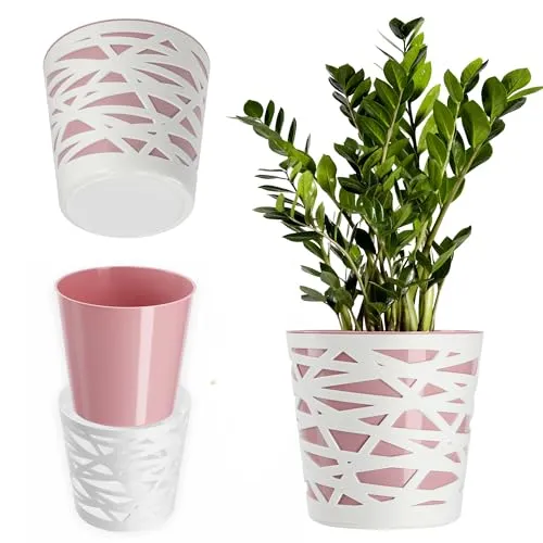 KADAX Blumentopf, Übertopf, runder Pflanztopf aus Kunststoff, Pflanzkübel für Blumen, Pflanzen, Balkon, Blumenkübel für Innen, leichtes Pflanzgefäß, moderner Blumenübertopf (Rosa, 13cm)