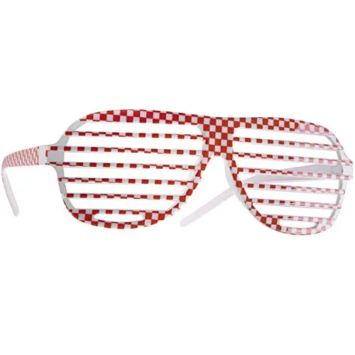 dressforfun retro Brille, Party Sonnenbrille, kariertes Gestell, für 90er Jahre Party, Oktoberfest, Ballermann Mottopartys, Fotobox Accessoires, Festival Gadget - Gitterbrille rot/weiß, 1 Stück